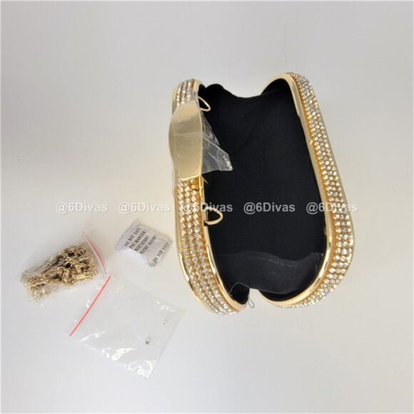 Gold Metallic Evening Purse Gold Minaudiere Cocktail Clutch Purse - Picture 6 of 11